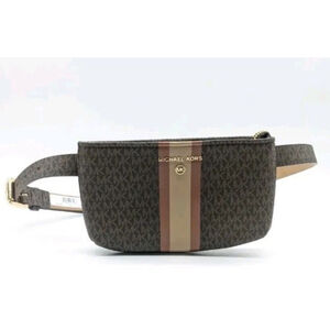 MICHAEL KORS Leather Striped Belt Bag/ Fanny Pack Brown,Tan,Gold S/M NWOT 68$